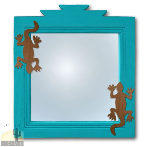 600034 - 17in Twin Lizards Southwestern Turquoise Pine Accent Wall Mirror