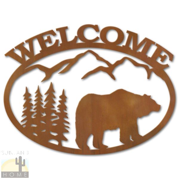 600101 - Bear and Trees Metal Welcome Sign Wall Art