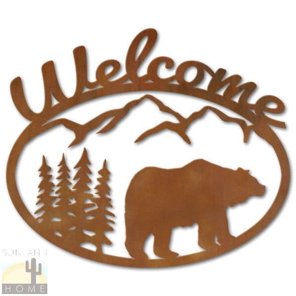 600201 - Bear and Trees Metal Welcome Sign Wall Art