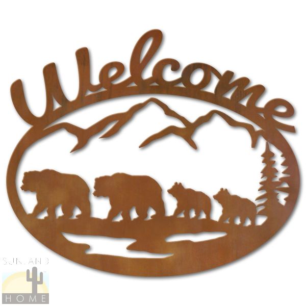 600203 - Four Bears on Mountain Metal Welcome Sign Wall Art