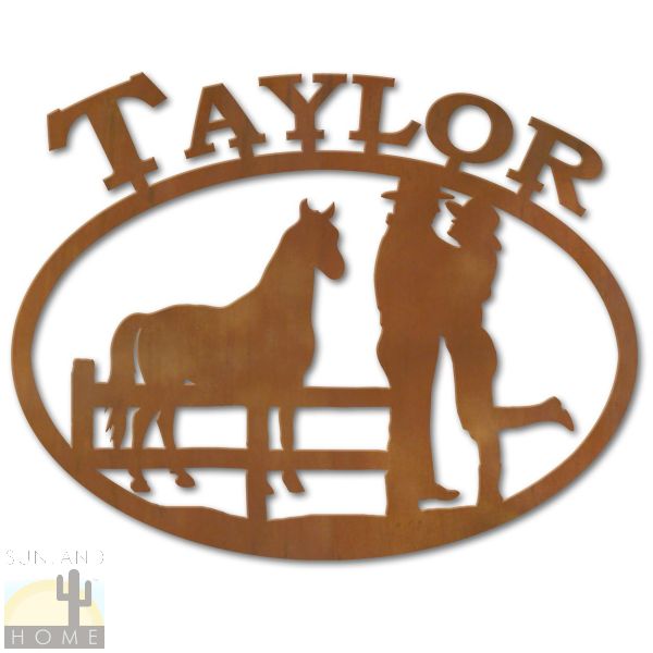 600513 - Couple with Horse Custom Metal Name Sign Wall Art