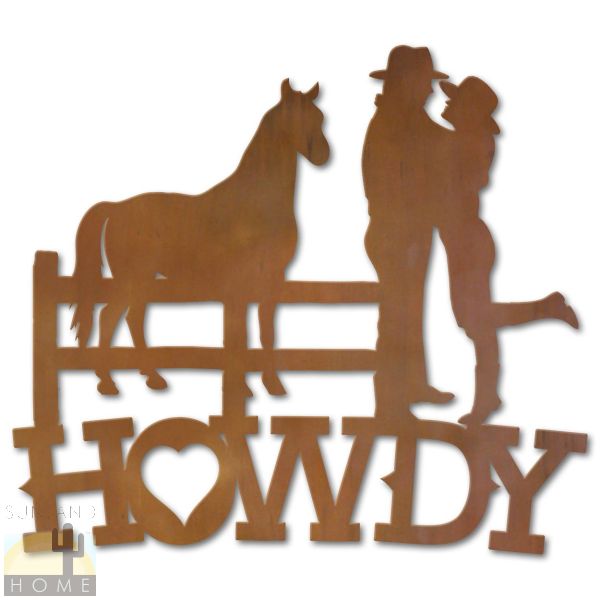 600704 - Heart Couple with Horse Metal Howdy Sign Wall Art