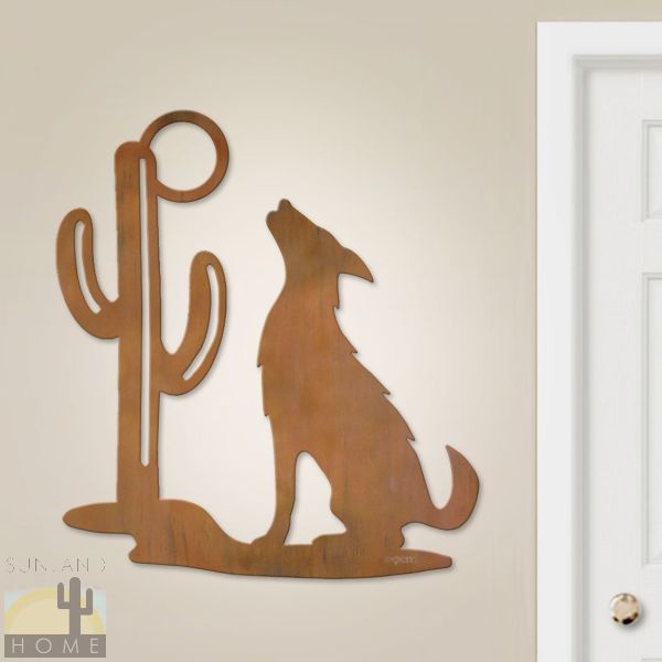 601011 - 36in Coyote and Cactus Large Metal Wall Art