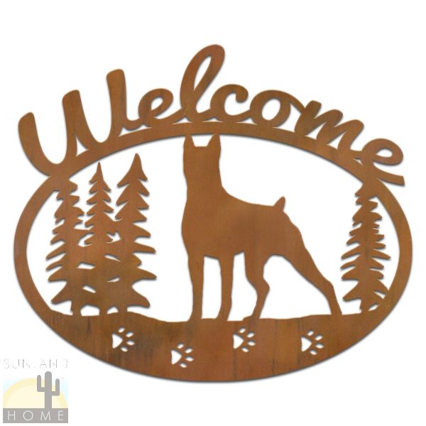 601206 - Doberman Dog Breed Metal Welcome Sign Wall Art