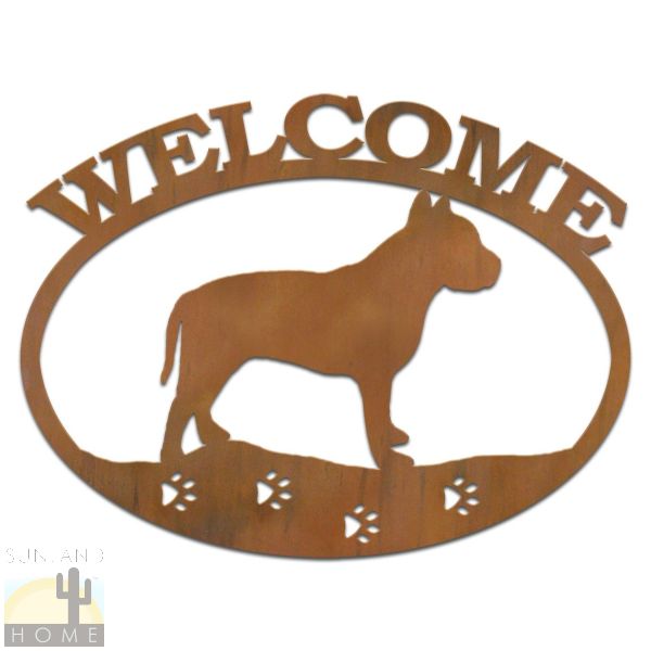 601214 - Pitbull Dog Breed Metal Welcome Sign Wall Art
