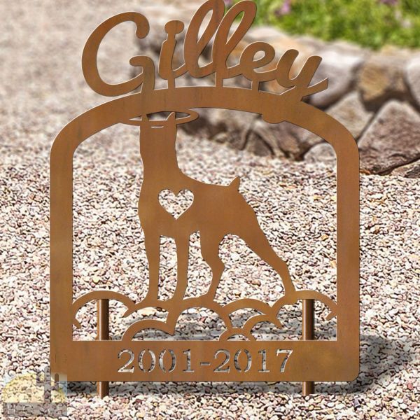 601706 - 16in x 19in Doberman Pinscher Personalized Dog Breed Upright Outdoor Metal Memorial in Black or Rust