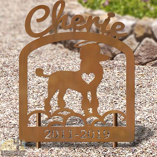 601716 - 16in x 19in Standard Poodle Personalized Dog Breed Upright Outdoor Metal Memorial in Black or Rust
