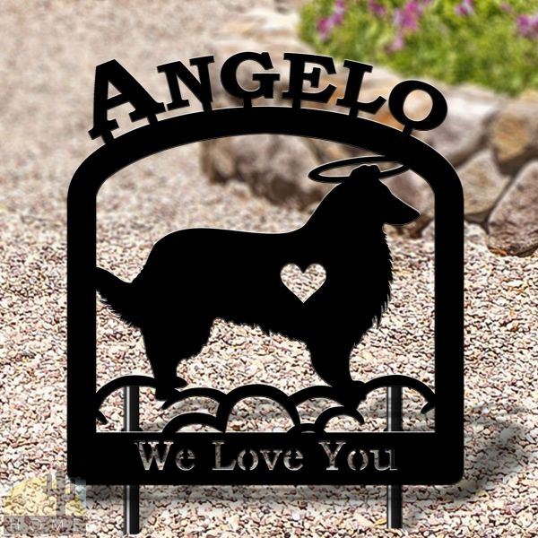 601741 - 16in W x 19in H Collie Personalized Dog Breed Upright Outdoor Metal Pet Memorial in Black or Rust