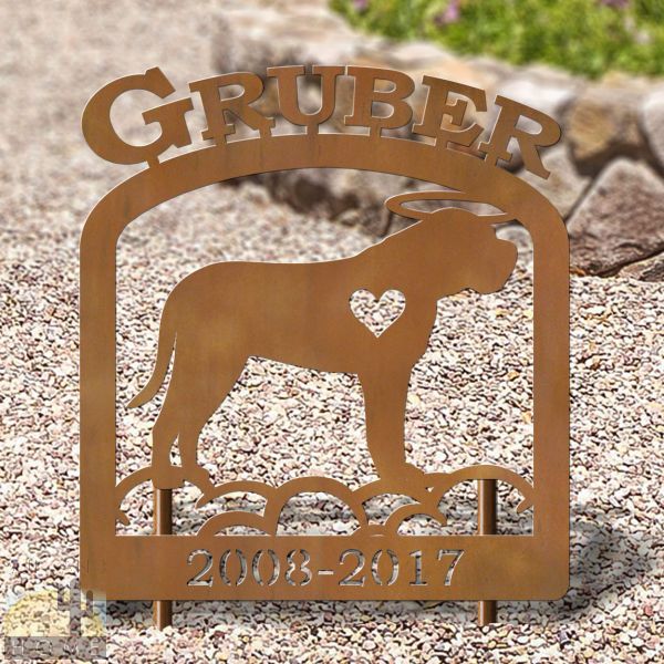 601748 - 16in W x 19in H Mastiff Personalized Dog Breed Upright Outdoor Metal Pet Memorial in Black or Rust