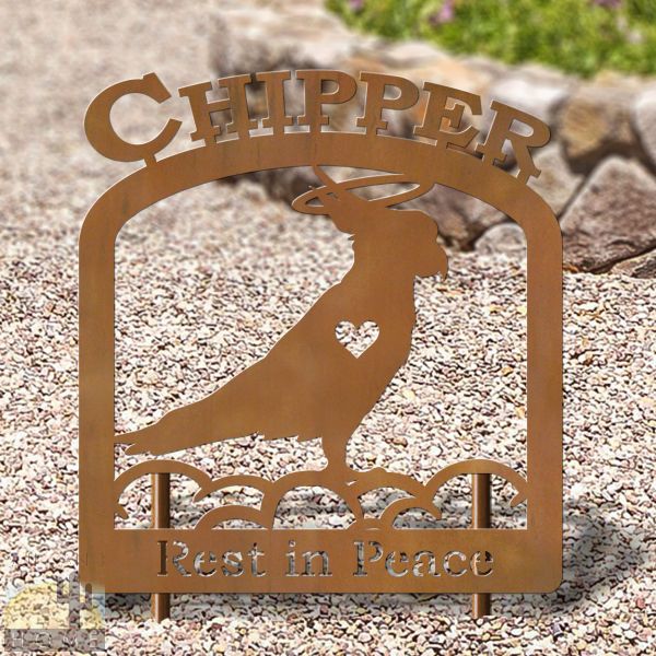 601772 - 16in W x 19in H Cockatoo Personalized Upright Outdoor Metal Pet Memorial in Black or Rust
