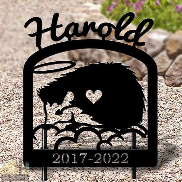 601777 - 16in W x 19in H Hedgehog Personalized Upright Outdoor Metal Pet Memorial in Black or Rust