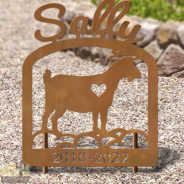 601779 - 16in W x 19in H Goat Without Horns Personalized Upright Outdoor Metal Pet Memorial in Black or Rust