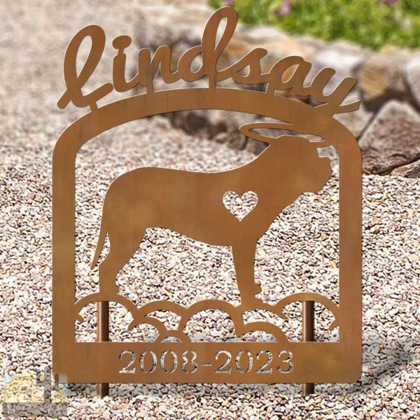 601799 - 16in x 19in Dogues De Bordeaux Personalized Upright Outdoor Metal Dog Memorial in Black or Rust