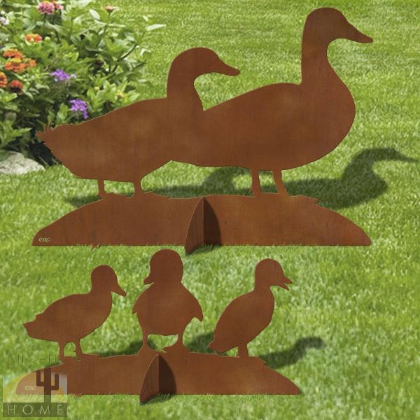 603051 - Two-Piece Duck Family Metal Garden Statue Yard Art