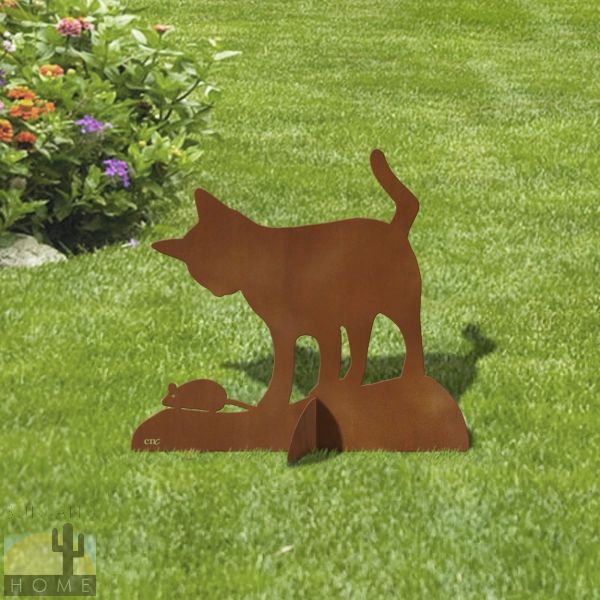 603056 - 24in W Cat And Mouse Metal Garden Statue Yard Art