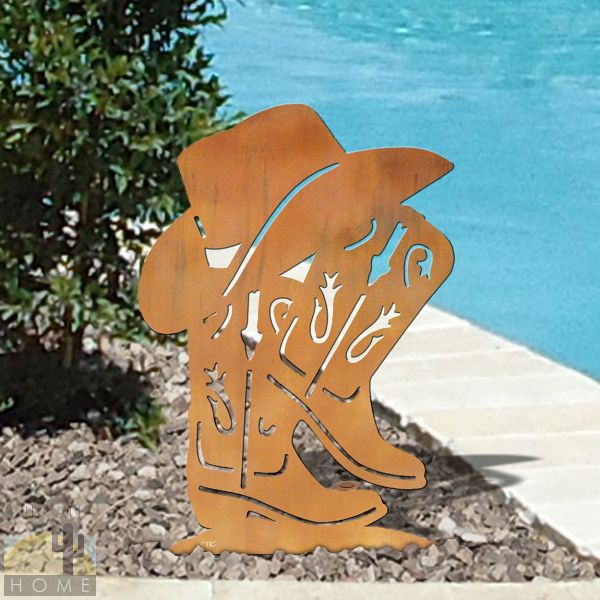 603406 - 18in or 24in Rust Metal Garden Art - Boots and Hat