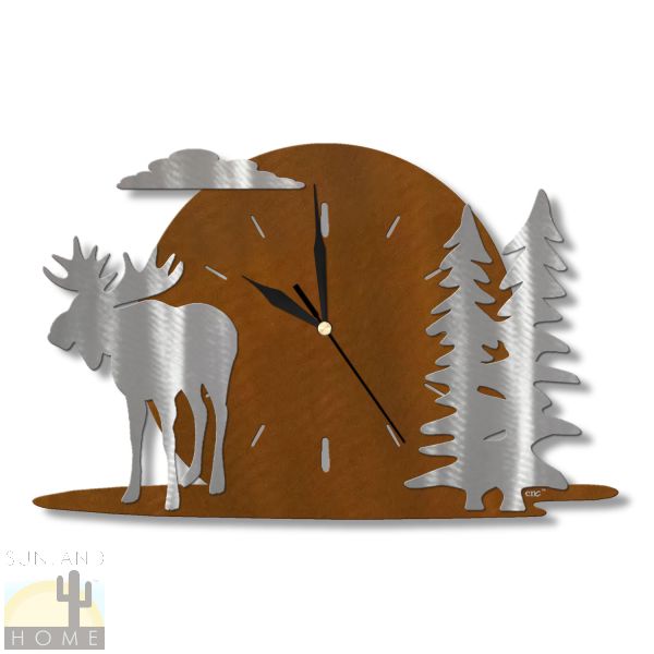 604014 - Moonrise 15in Wall Clock - Moose and Trees - Choose Color