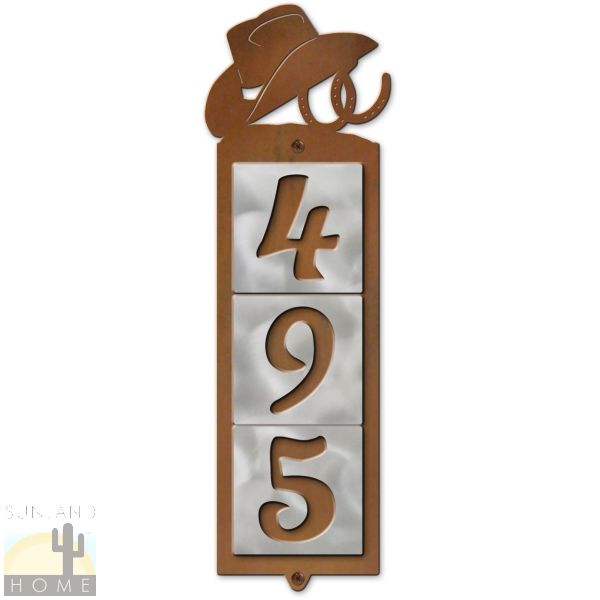 605333 - Hat and Horseshoes Metal Tile 3-Digit Vertical House Numbers