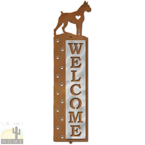 606168 - Boxer Dog Tracks Metal Art Vertical Welcome Sign