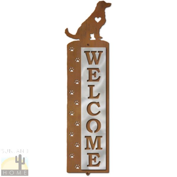 606238 - Golden Retriever Dog Tracks Metal Art Vertical Welcome Sign