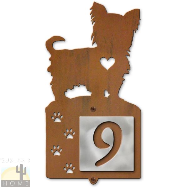 606321 - Yorkshire Terrier Dog Tracks Single-Digit Metal Tile House Number
