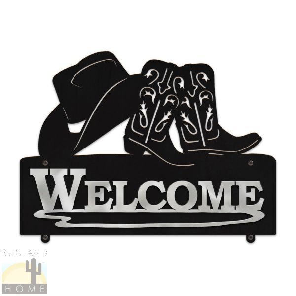 607038 - Hat and Boots Horizontal Custom Metal Welcome Sign