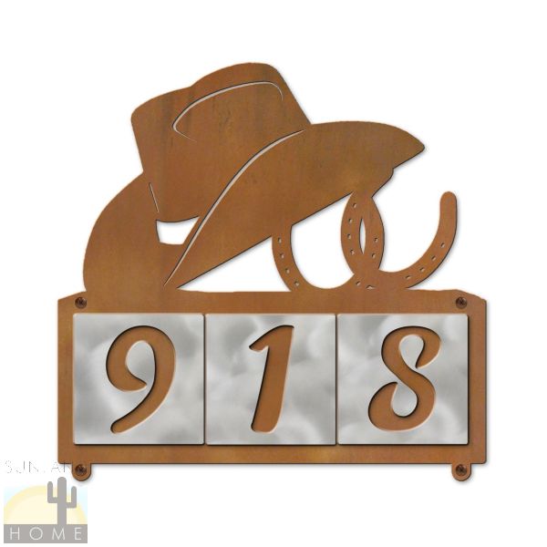 607043 - Horseshoes and Hat 3-Digit Horiz. 4in Tile House Numbers
