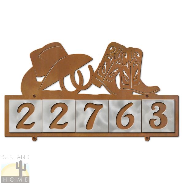 607045 - Horseshoes and Hat 5-Digit Horiz. 4in Tile House Numbers
