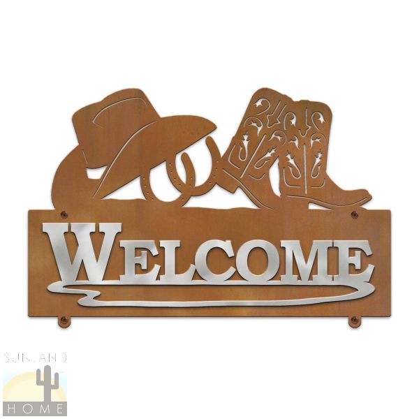 607048 - Horseshoes and Hat Horizontal Custom Metal Welcome Sign