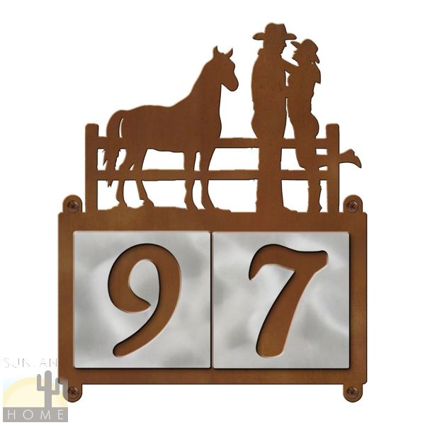 607112 - Cowboy Couple 2-Digit Horizontal 4in Tile House Numbers