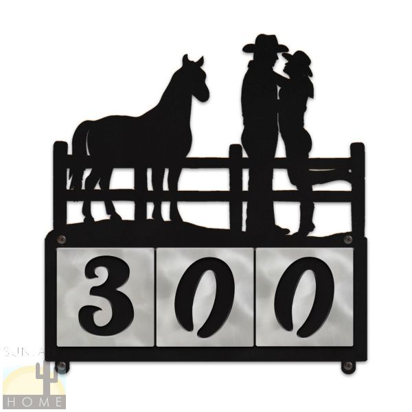 607113 - Cowboy Couple 3-Digit Horizontal 4in Tile House Numbers