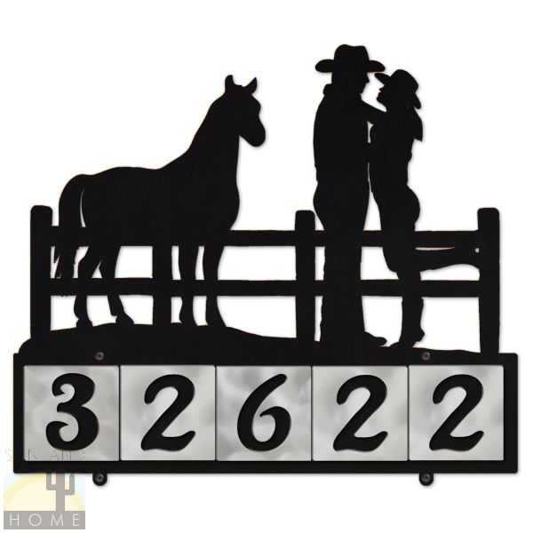 607115 - Cowboy Couple 5-Digit Horizontal 4in Tile House Numbers