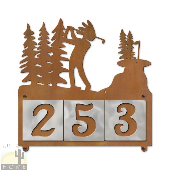 607143 - Kokopelli Golf Trees 3-Digit Horiz. 4in Tile House Numbers