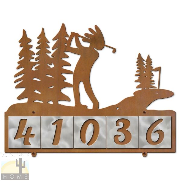 607145 - Kokopelli Golf Trees 5-Digit Horiz. 4in Tile House Numbers