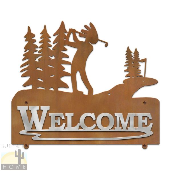 607148 - Kokopelli Golf Trees Horizontal Custom Metal Welcome Sign