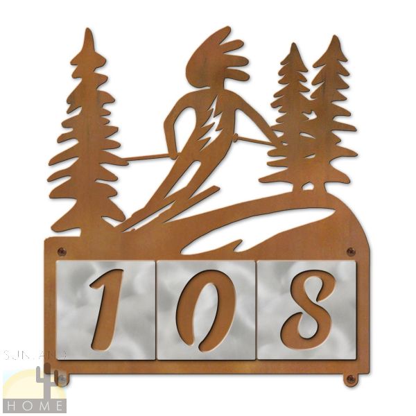 607163 - Skiing Kokopelli 3-Digit Horizontal 4in Tile House Numbers