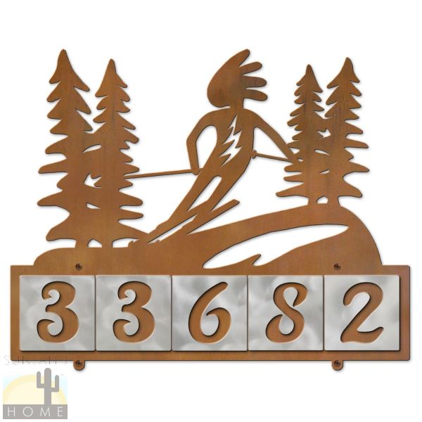 607165 - Skiing Kokopelli 5-Digit Horizontal 4in Tile House Numbers