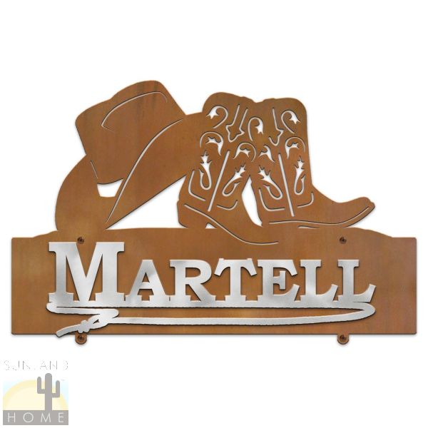 609037 - 31in Wide Hat and Boots Horizontal Metal Name Sign