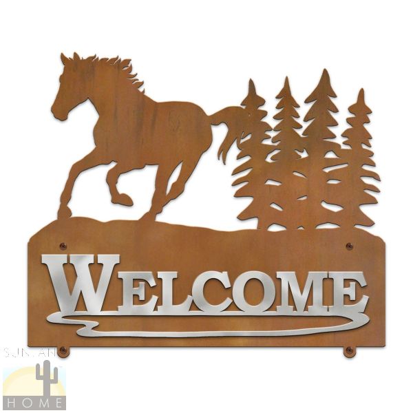 609108 - 25in Wide Running Horse Horizontal Metal Welcome Sign
