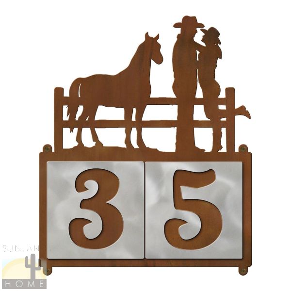 609112 - Cowboy Couple 2-Digit Horizontal 6in Tile House Numbers