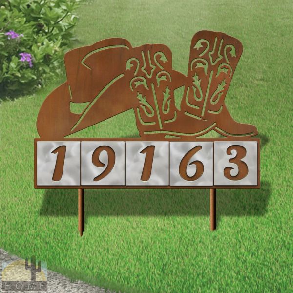 610035 - Hat and Boots 5-Digit Horizontal 6in Tiles Yard Sign