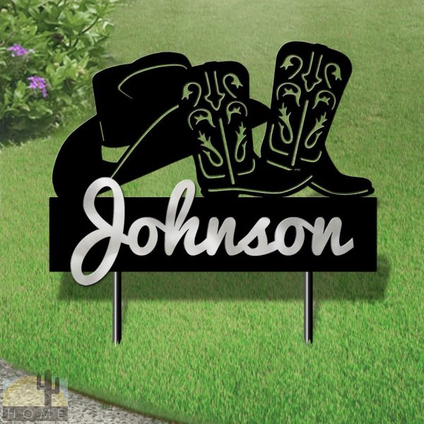 610037 - 31in Wide Hat and Boots Custom Name Metal Yard Sign