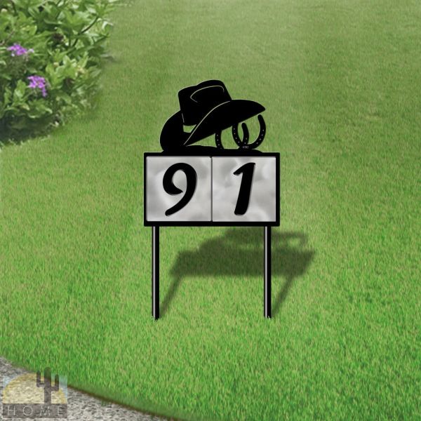 610042 - Horseshoes and Hat 2-Digit Horizontal 6in Tiles Yard Sign