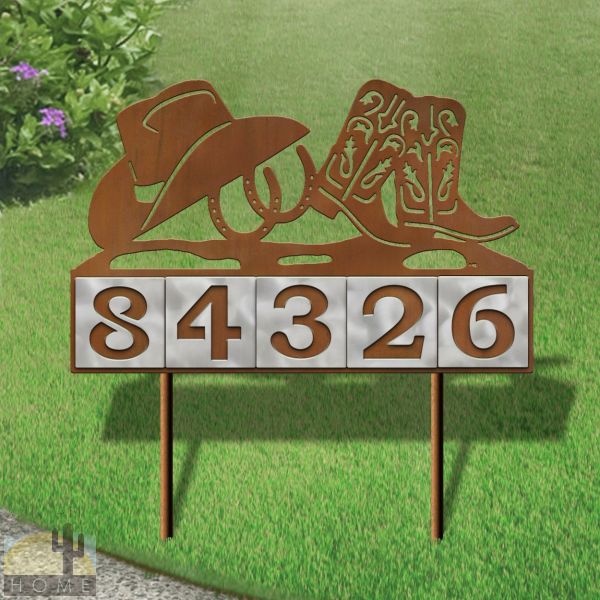 610045 - Horseshoes and Hat 5-Digit Horizontal 6in Tiles Yard Sign