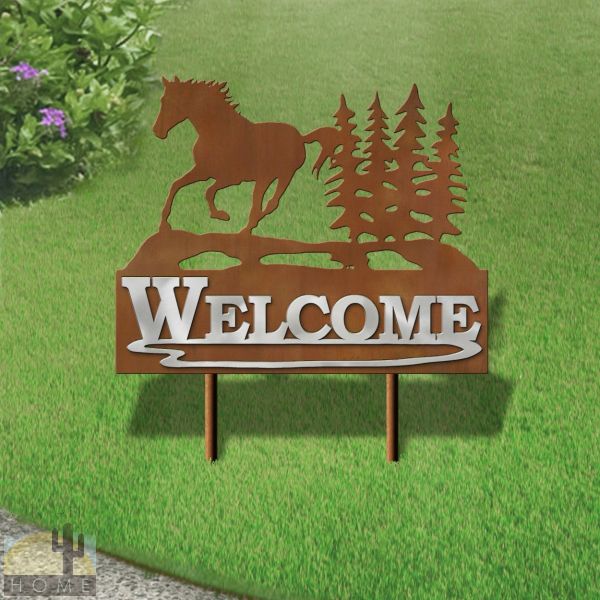 610108 - 25in Wide Running Horse Welcome Metal Yard Sign
