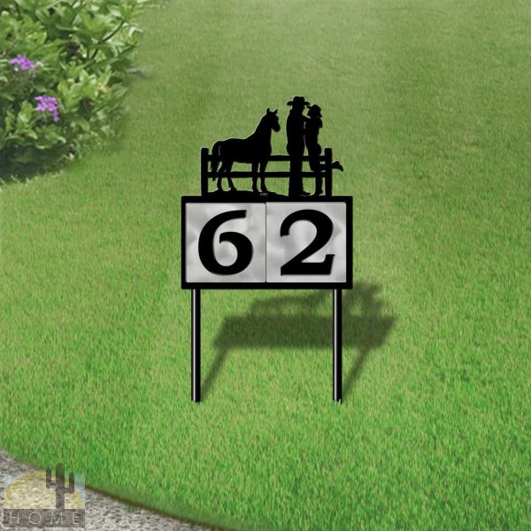 610112 - Cowboy Couple 2-Digit Horizontal 6in Tiles Yard Sign