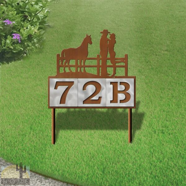 610113 - Cowboy Couple 3-Digit Horizontal 6in Tiles Yard Sign