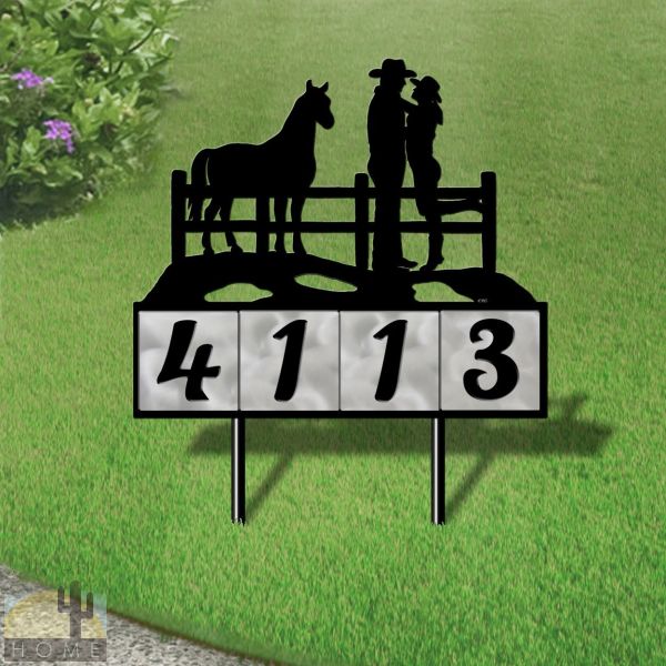 610114 - Cowboy Couple 4-Digit Horizontal 6in Tiles Yard Sign