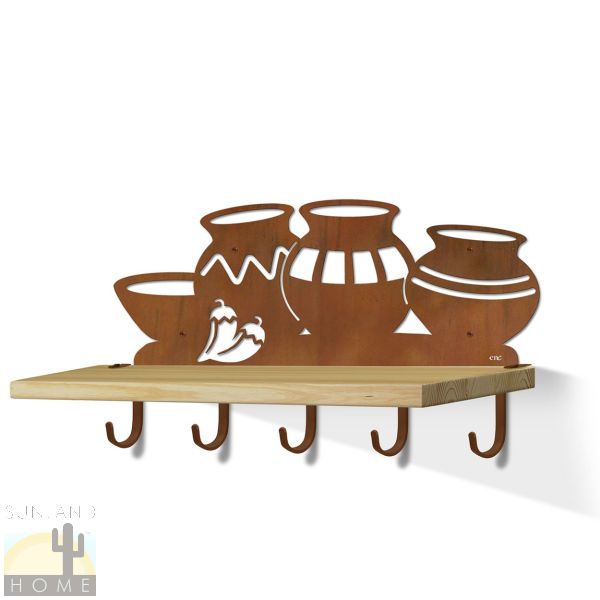 618052R - Ancient Pots 24in Shelf with Hooks in Rust