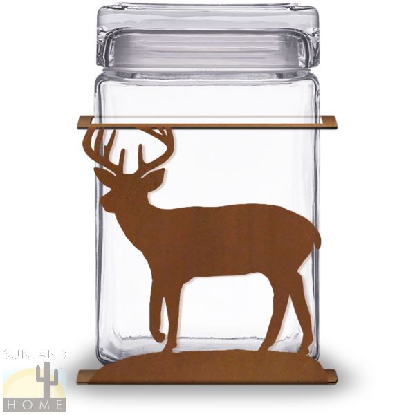 620032R - Deer 1.5-Quart Glass and Metal Kitchen Canister in Rust Patina